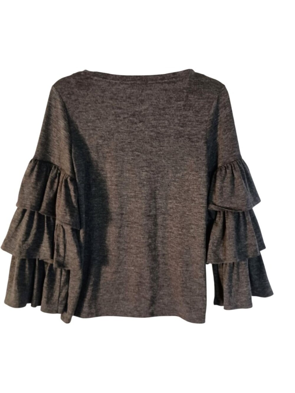 Banana Republic Women's S Gray Tiered Ruffle Bell Sleeve Stretch Knit Blouse NWT - Picture 2 of 5